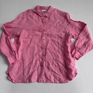 J. Jill Linen Button Down Shirt Women's M Red Preppy Breathable Preppy READ